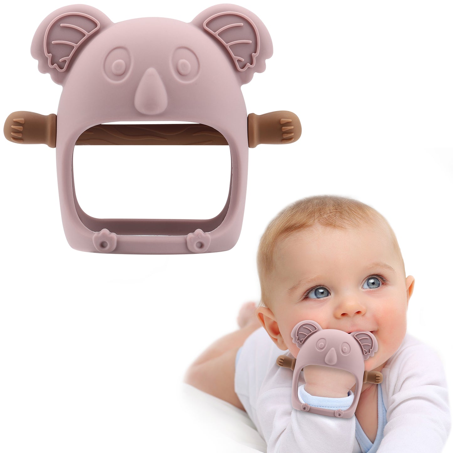 Qkie Koala Teething Toys for Babies 0-6 Months, Glue-Free Handle Baby Teething Toys for 1+ Months Infants Babies