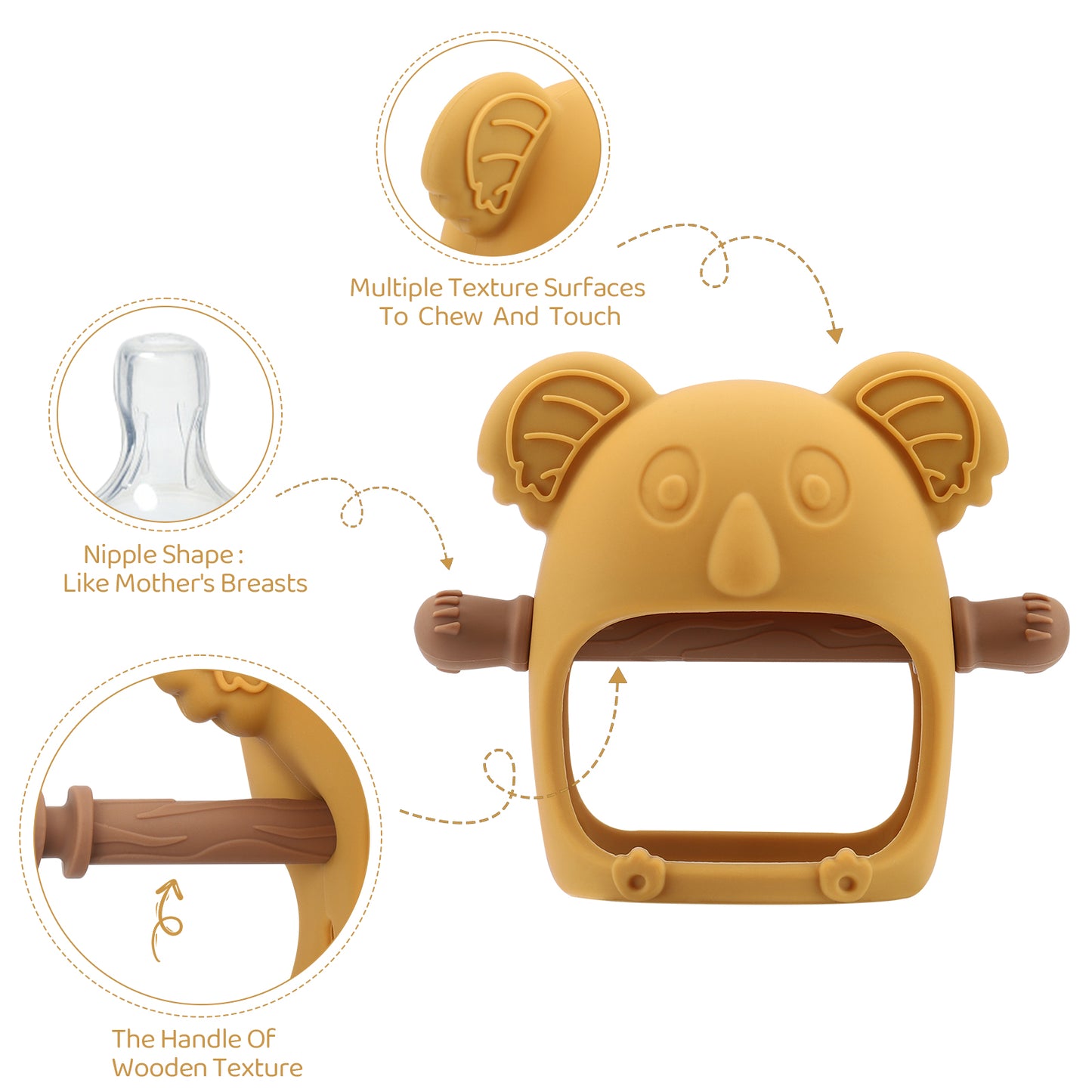 Qkie Koala Teething Toys for Babies 0-6 Months, Glue-Free Handle Baby Teething Toys for 1+ Months Infants Babies