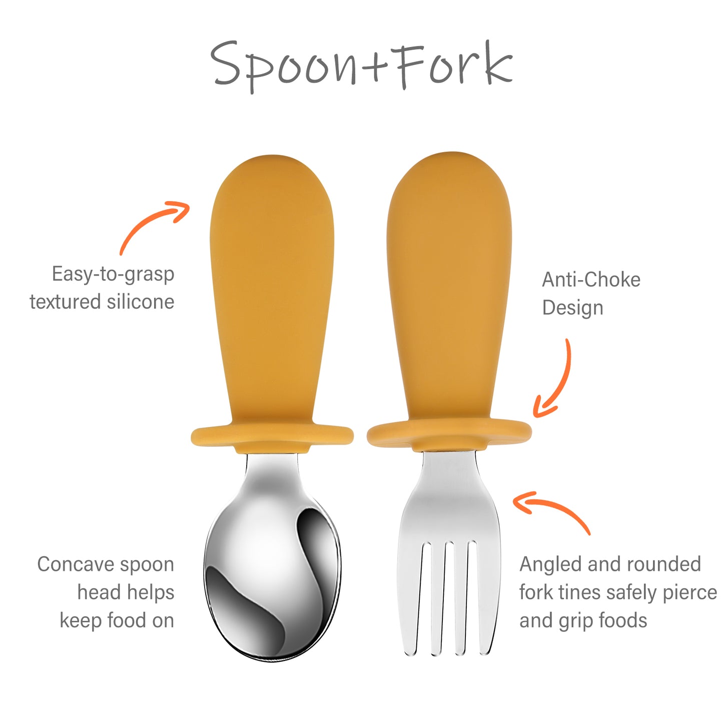 Qkie Toddler Spoon and Fork Set,  Stainless Steel Silverware with Food-Grade Silicone Grip, 8 Months+